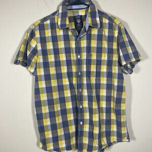 Code Men's Short Sleeve Yellow Gray Plaid BU Shirt Medium/44Cm Cotton!